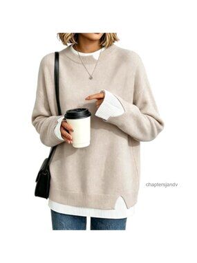Oversized Knit Pullover Sweater Mock Layer Crew Neck Long Sleeve Loose Fit